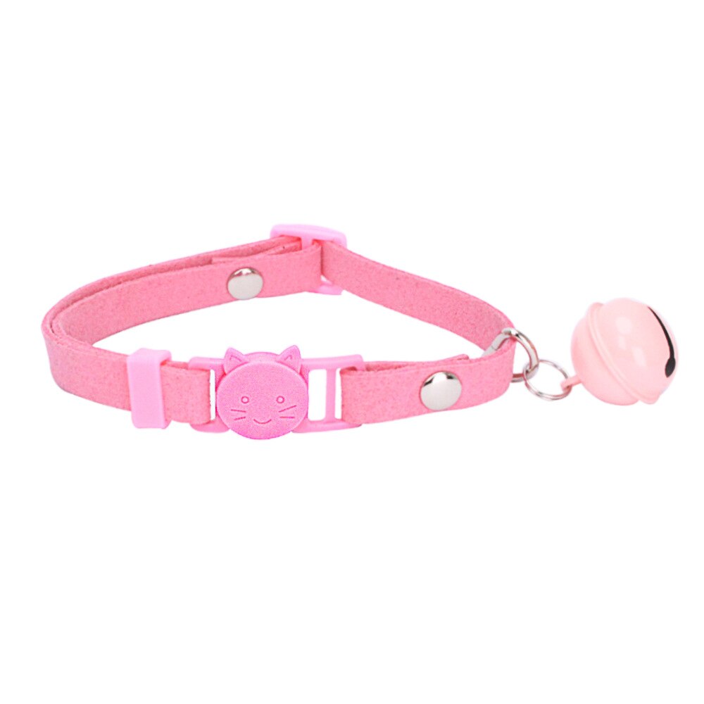 Nylon Bell Cat collar Small Pet Cat Collier Chain Kitten Neck Strap for Teddy Chihuahua Kitten Soft Korean Velvet safety: Pink / 22-35cm