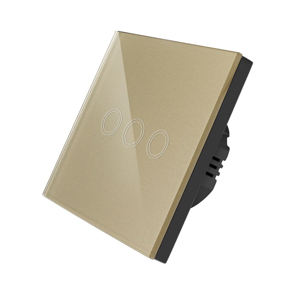 Light Switch for LED Light Touch Screen Wall Light Switch Recessed 220V EU UK Standard Crystal Glass Touch Panel Control Switch: Gold 3 gang