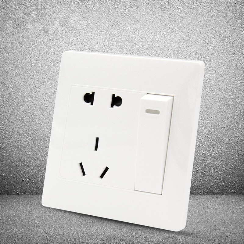 Prise murale blanche à 5 trous + un bouton, Double interrupteur de commande, sortie 86x86MM, 1 pièce, wt1801