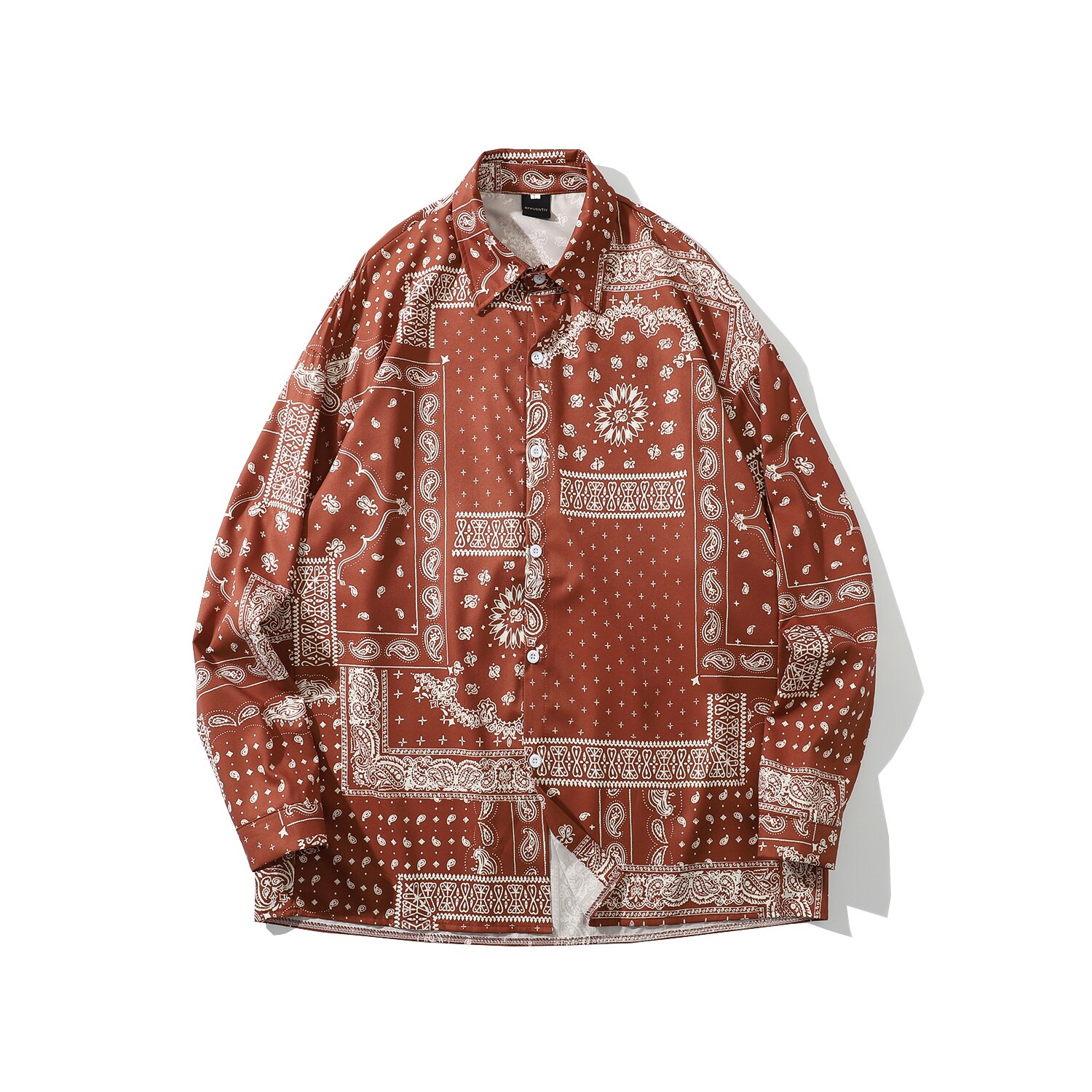 Oscn 7 afslappet trykt langærmet skjorte mænd high high streetwear efterår kvinder skjorte retro skjorter harujuku herre skjorte  x103: Brun / Xl