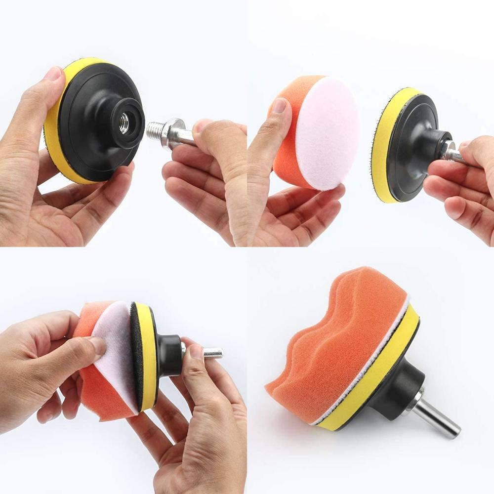 Almohadillas de esponja para pulir taladro de 5 y 3 pulgadas, Kit de almohadillas de lana para pulir el coche, lijado, encerado, sellado, esmalte, 20 Uds.