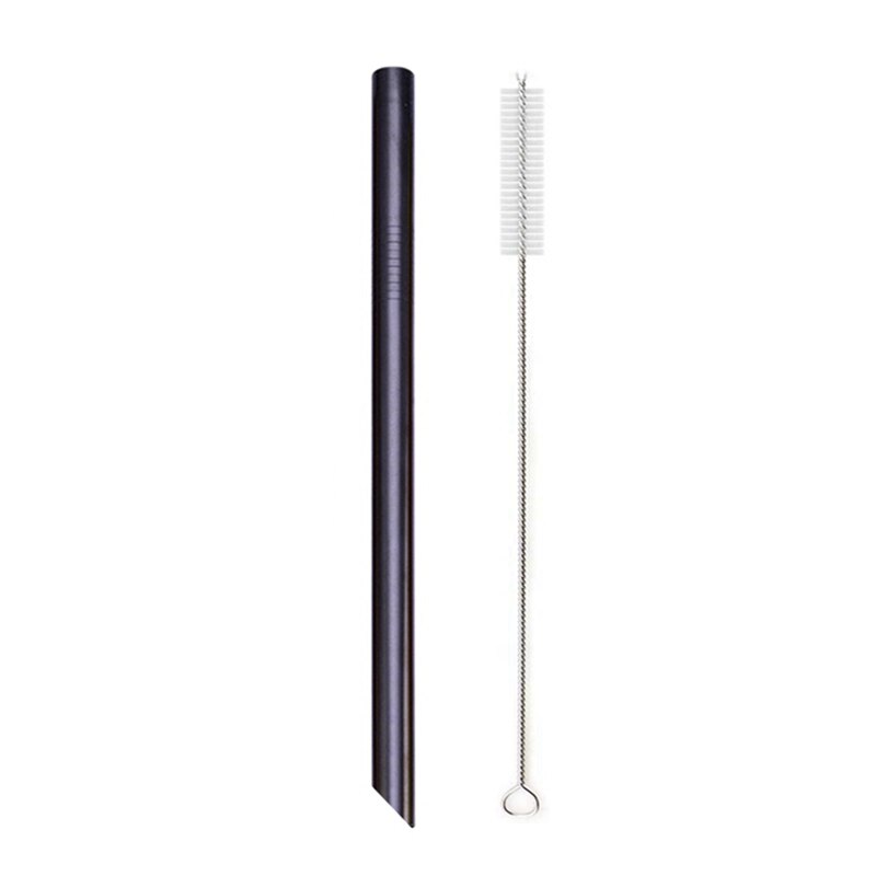 1 stücke Wiederverwendbare Trinken Stroh 304 Edelstahl Stroh 12mm Breiten Metall Strohhalme einstellen Milchshake blasiert Tee Stroh mit reiniger Pinsel: 1PC Schwarz Scharf