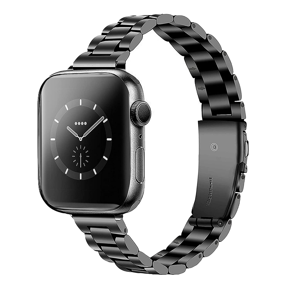 Damen elegantes Edelstahl-Kettenarmband für Apfel Uhr Band 38 mm 40 mm 41 mm schlankes dünnes Armbinde iWatch 9 8 7 6 5 4 3 2 1 45 mm 44: Kohle schwarz / 12mm
