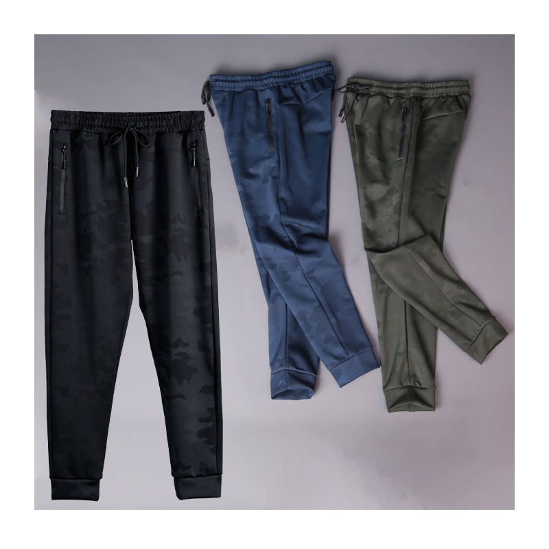 Mænd print lange bukser løbelommer træning sport fitness bukser udendørs elasticitet jogging camouflage bukser
