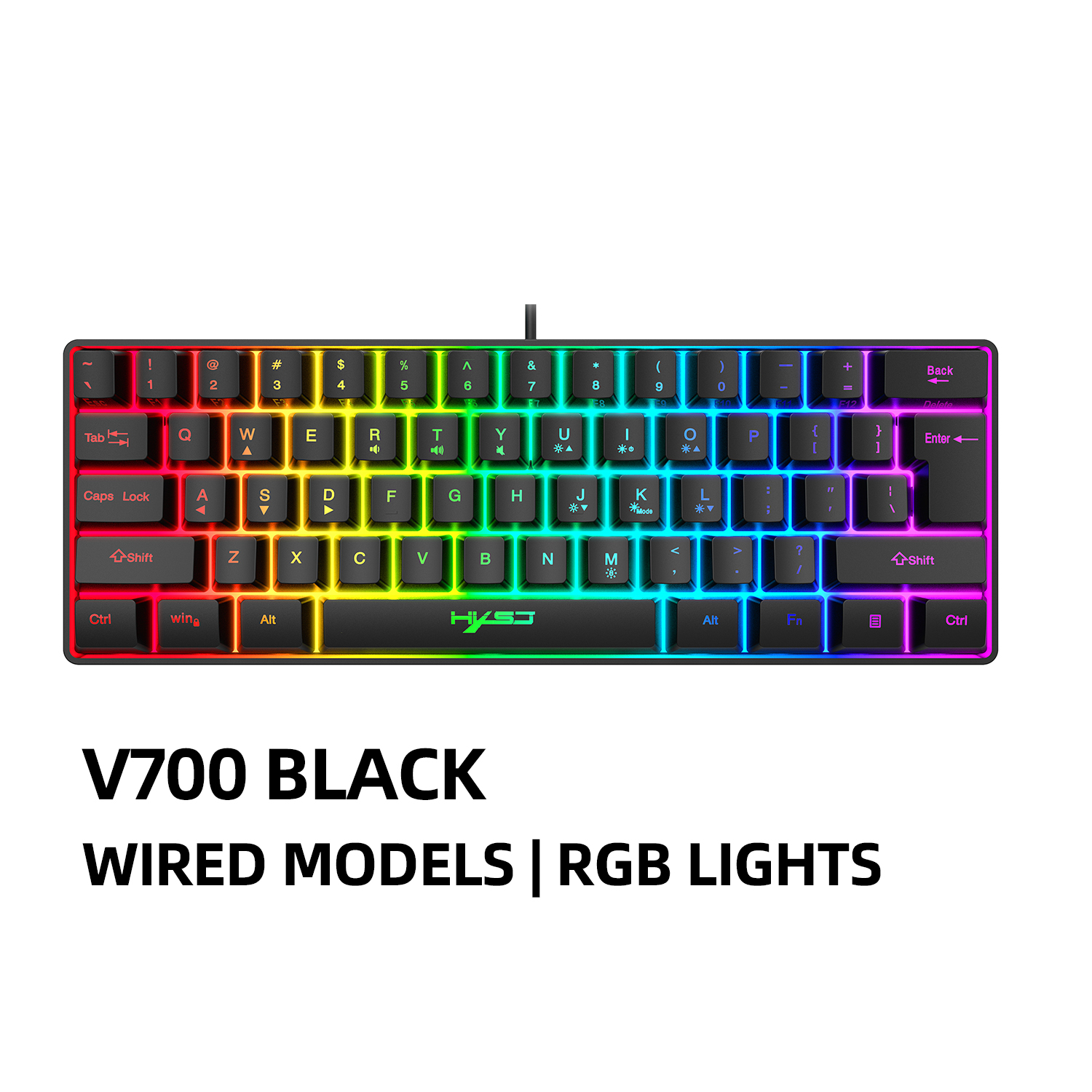 HXSJ Gaming Keyboard 61 Keys RGB Backlit 60% 60 Business Keyboard US Wired Wireless Bluetooth Mini Compact PC Gamer MAC PS4: V700B Wired Model