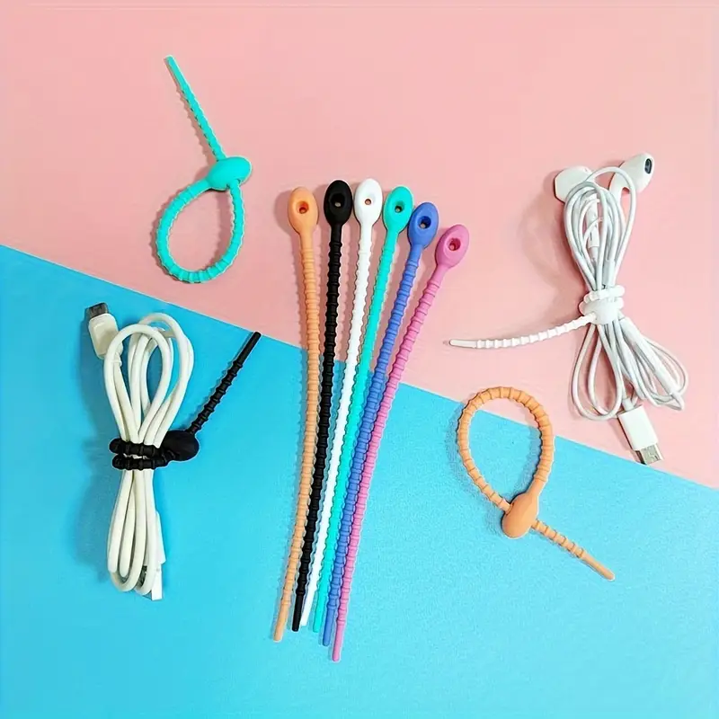 Silicone Reusable Cable Wire Organizer - 50/20/10pcs Cord Management Zip Tie Twist Multifunctional Bag Clip Storage Bag Ties: WHITE