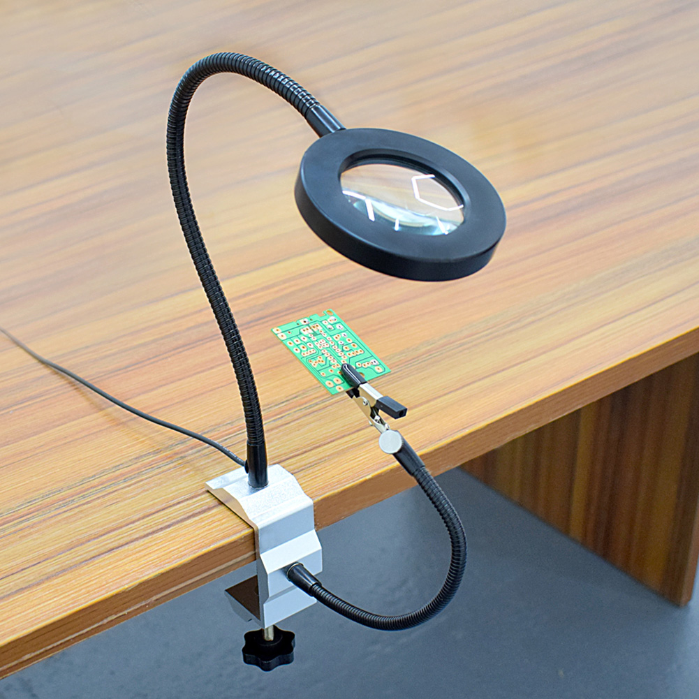 LED 3X Magnifier Bench Vise Table Clamp Soldering Helping Hand Soldering Station USB Interface Flexible Arms Third Hand Tool