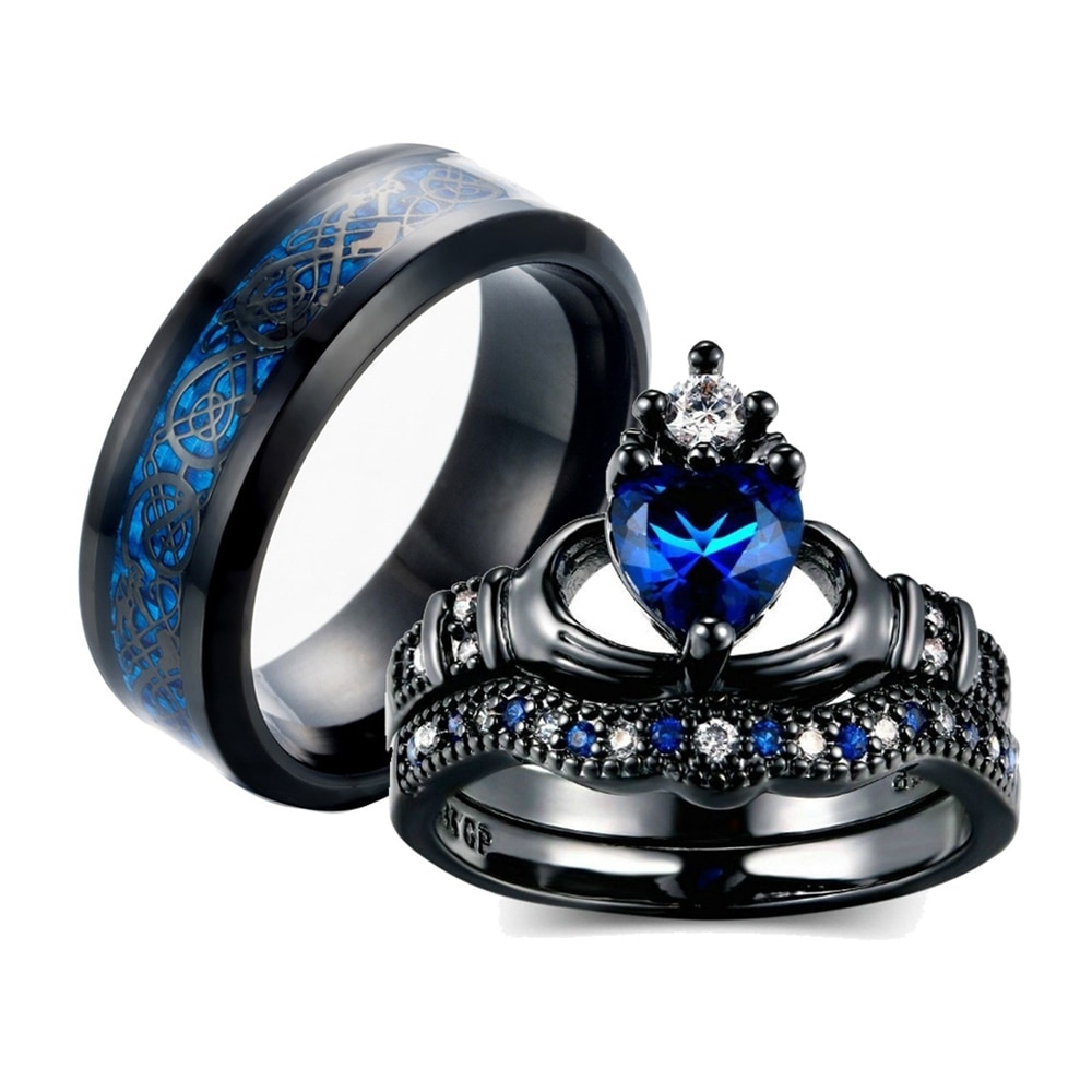 Classique charme Couple anneau hommes et femmes en acier inoxydable amoureux anneaux ensembles pour les filles saint valentin de mariage