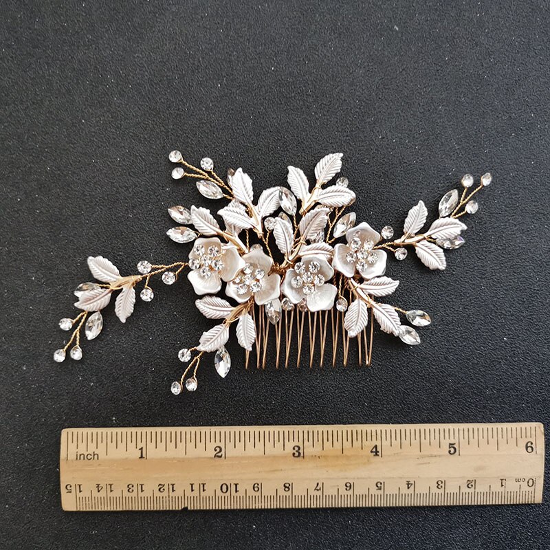 Slbridal handgemaakte oostenrijkse kristal bruids haarspeldjes haarspeldjes haarspeldjes bruidsmeisjes sieradensets: Gouden haarkam