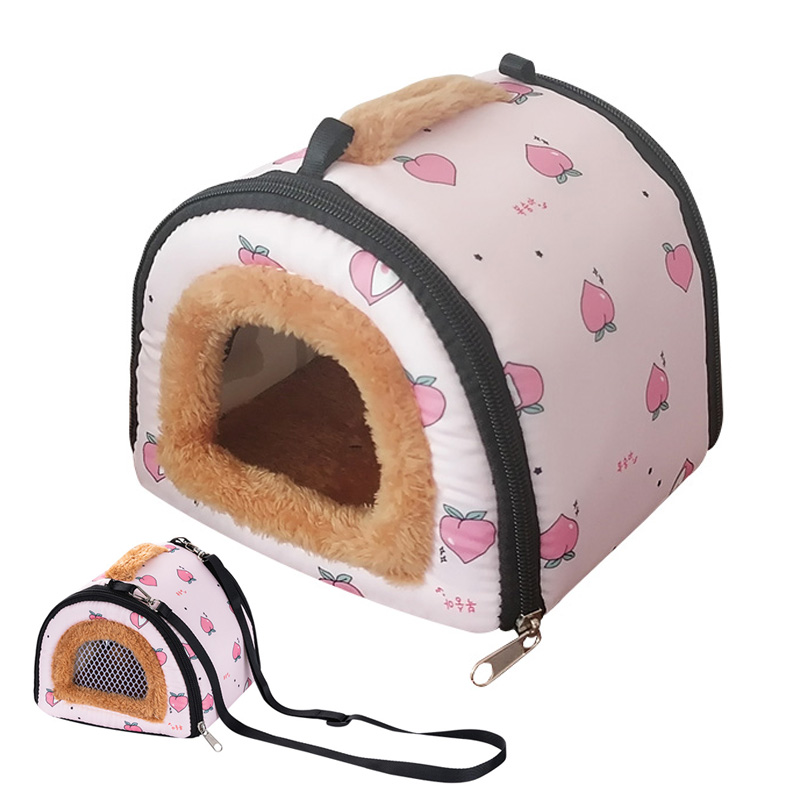 Small Pet Carry Pouch Breathable Bag Carrier Rabbit House Cage Hamster Chinchilla Portable Travel Warm Cute Guinea Pig Bed: Pink / S (18x18x15)cm