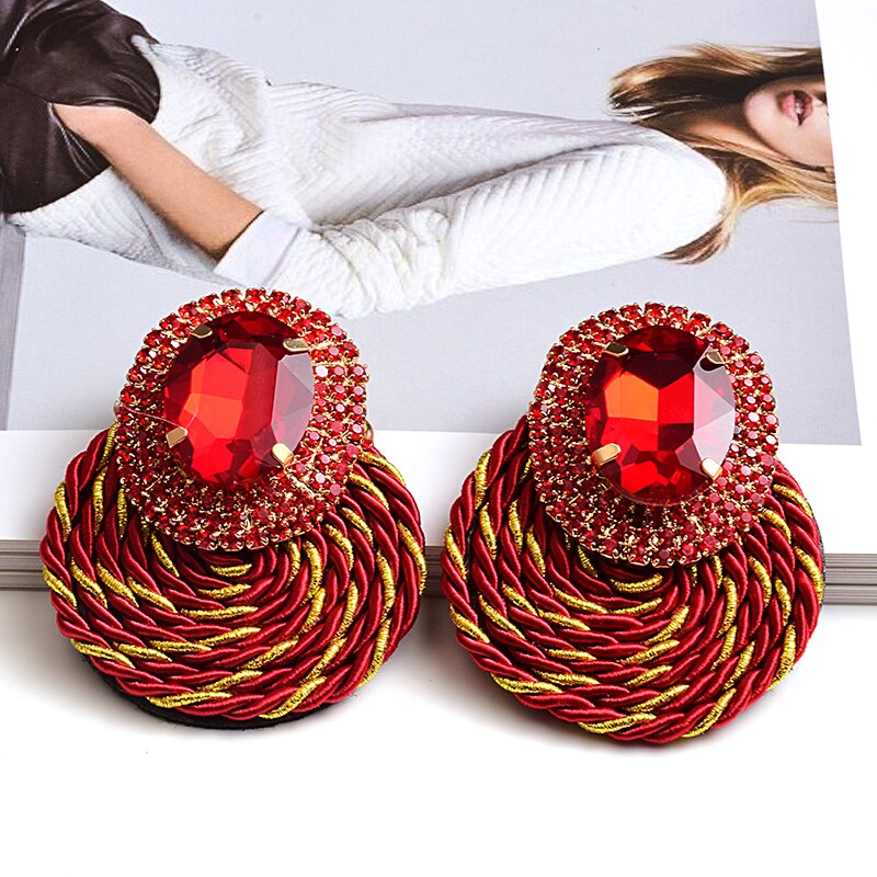 Style Colorful Crystal Earrings High Rhinestone Handmade Round Earring Jewelry Accessories For Women: Red