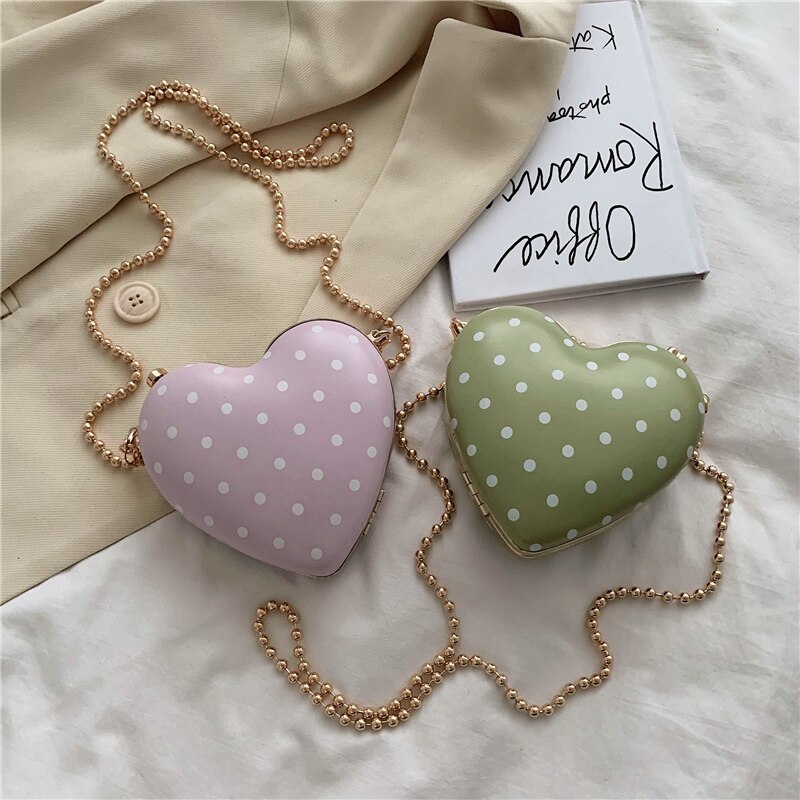 Søt dame hjerteformet mini crossbody veske sommer høy pu lær dameveske kjede skulder messenger bag