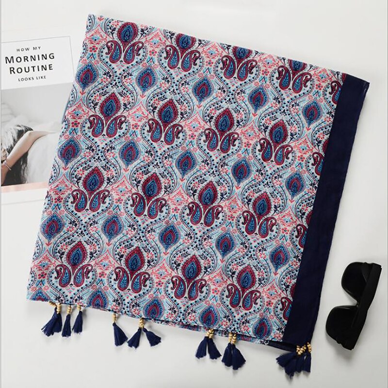 Ethnische Kopf Schal Hijab Schal Frauen Schals Spanien Stil Bohemian Hippie Geometrische Muster Quasten Schal