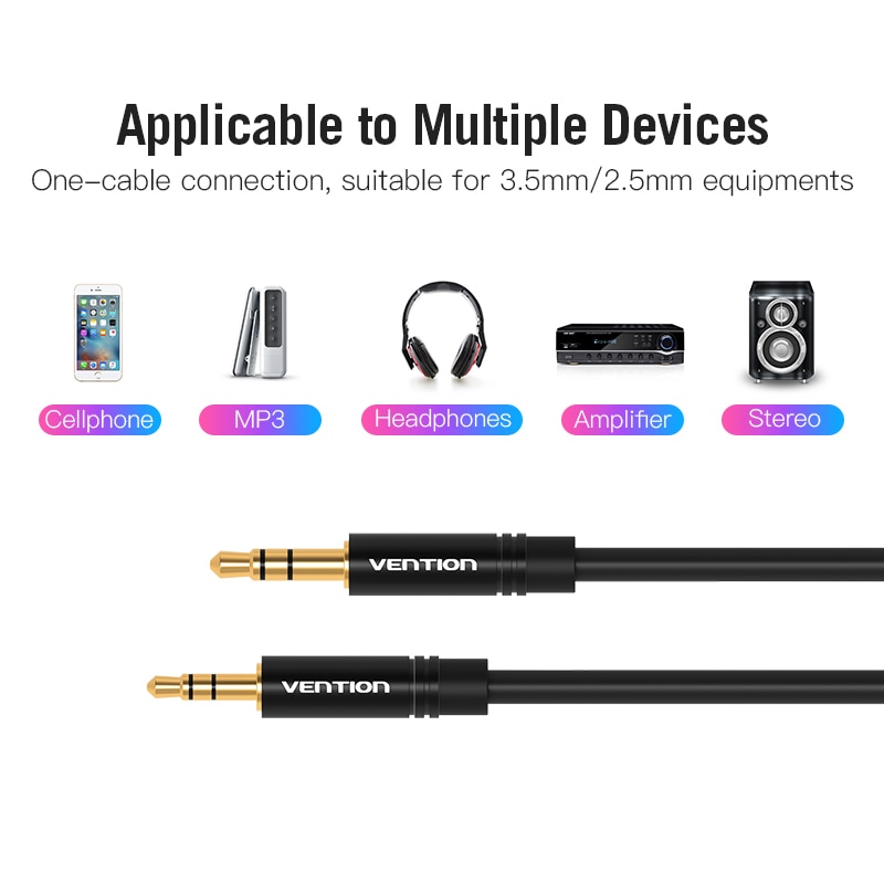 Vention aux kabel 2.5mm til 3.5mm lydkabel jack 3.5 til 2.5 hann aux kabel til bil smarttelefon høyttaler hodetelefon mobil telefon