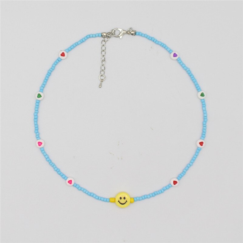 Bohemia Handmade Rainbow Beads Personality Random Color Heart Choker Necklace Women&#39;s Smiley Clavicle Collares Jewelry: 1