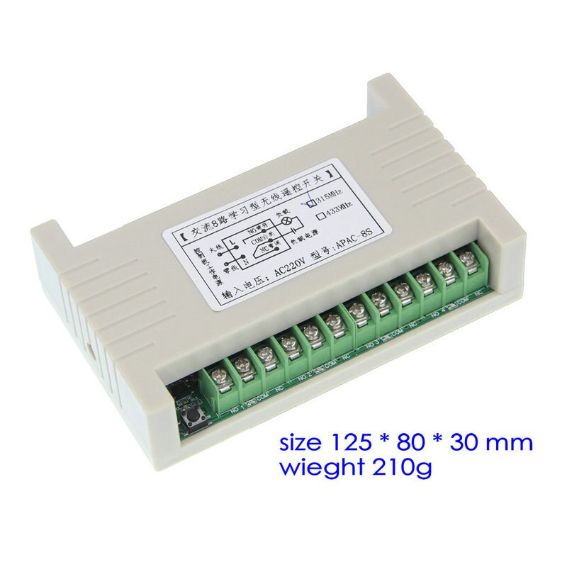 500m AC 220V 8 CH Channel 8CH RF Wireless Remote Control LED Light Bulb Switch System Receiver + Transmitter, 315 433 MHz