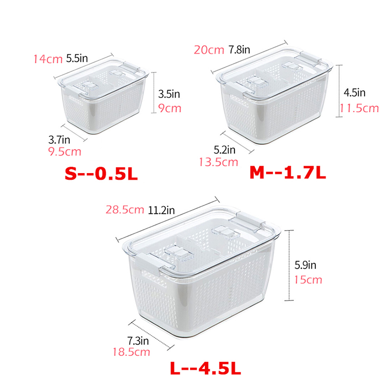 Fridge Storage Box Refrigerator Vegetable Fruit Boxes Drain Basket Containers With Lid Food Preservation Box Kitchen Organizer