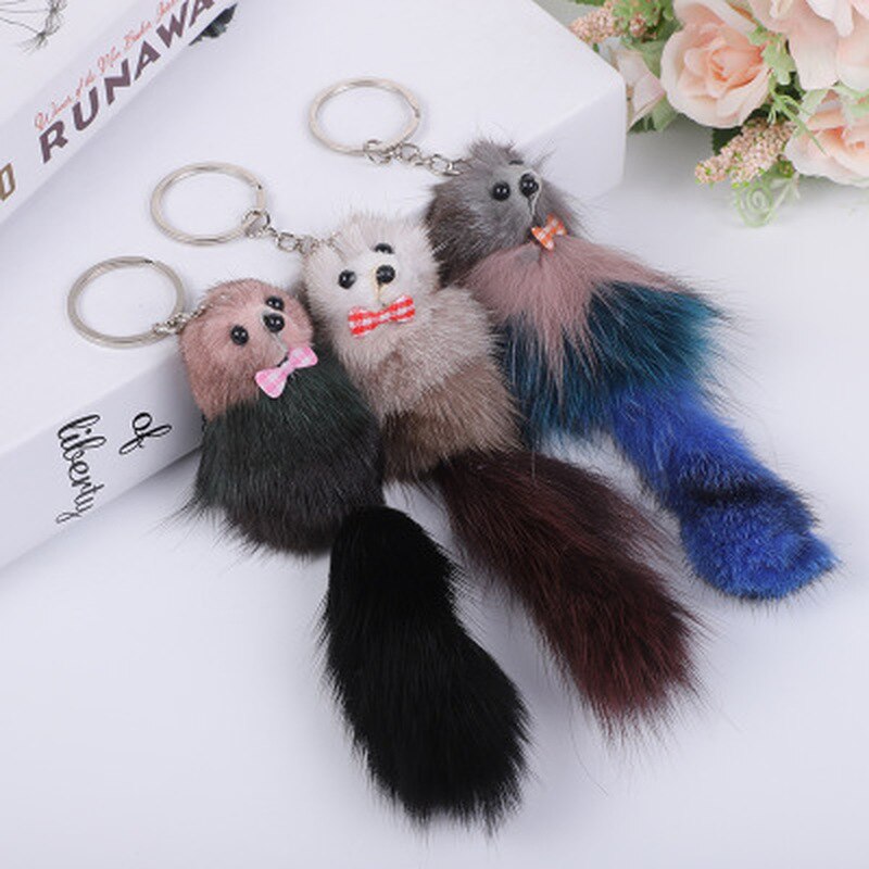 Porte-clés pompon renard chat chien, accessoires faits à la main, pendentifs, décoration suspendue charmante
