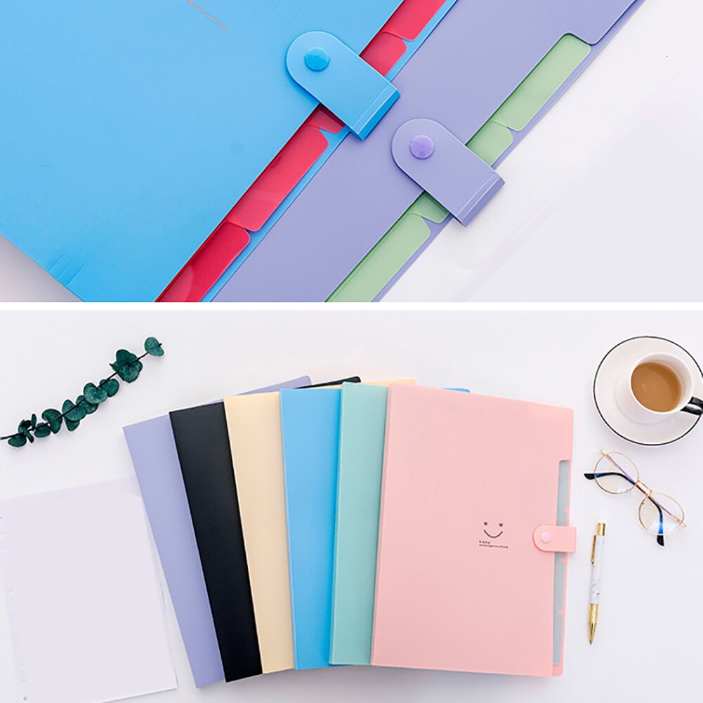 A4 File Storage Bag Multi-layer Papers Accordion Pocket Buckle Storage 5 Into Folder Holder Organizer Office Stationary