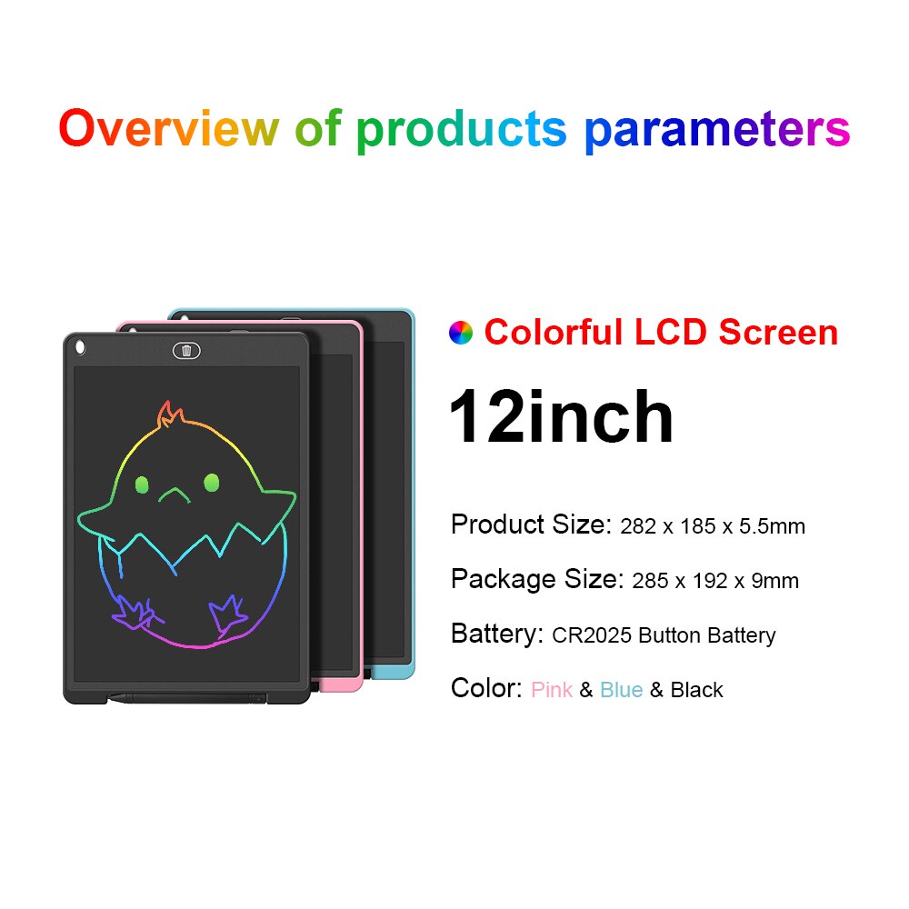 2 Pack LCD Writing Tablet - 12 Inch Color Drawing Pad - Electronic Doodle Board for Kids, Office, Memo, Home Whiteboard