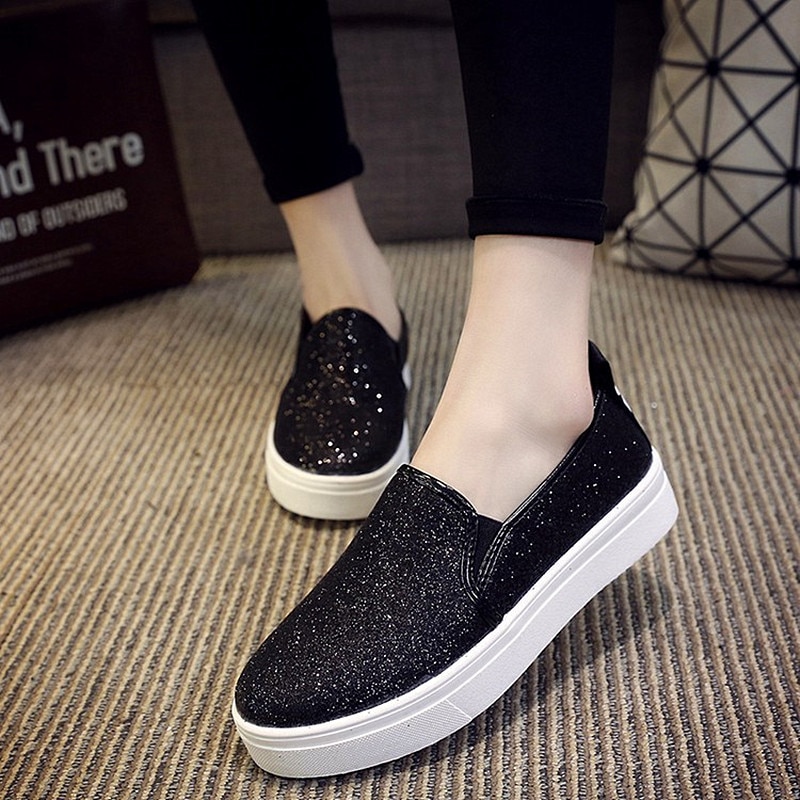women's shoes muffins with thick-soled feet casual shoes a pedal flash sequins canvas shoes A157