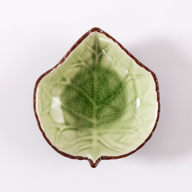 Lite blad form keramisk matte tallerken smaksatt tallerken kjøkken krydder retter isdelt glasur saus eddik servise: Lysegrønn