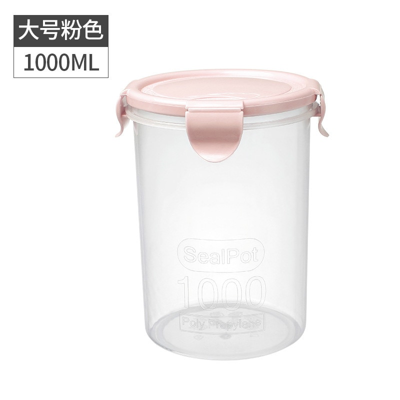 Transparent Plastic Sealed Jar Refrigerator Fresh-Keeping Jar Kitchen Grain Storage Box Food Storage Jar: 1000ml  pink