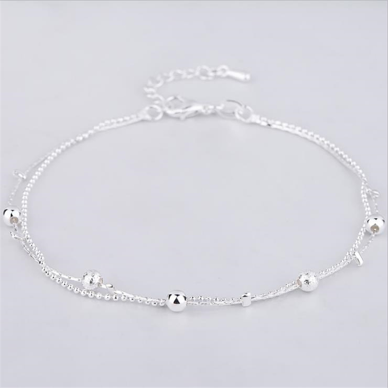 KOFSAC Fuß Schmuck Für Frauen 925 Sterling Silber Kette Verknüpfung Fußkettchen Perlen Sommer Strand Knöchel Fuß Armbinde