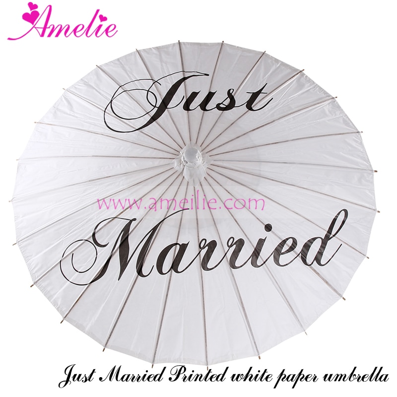 Just Married Printed Wedding Umbrella White Paper Parasol 33" Adult size Princess Photo Prop Umbrella