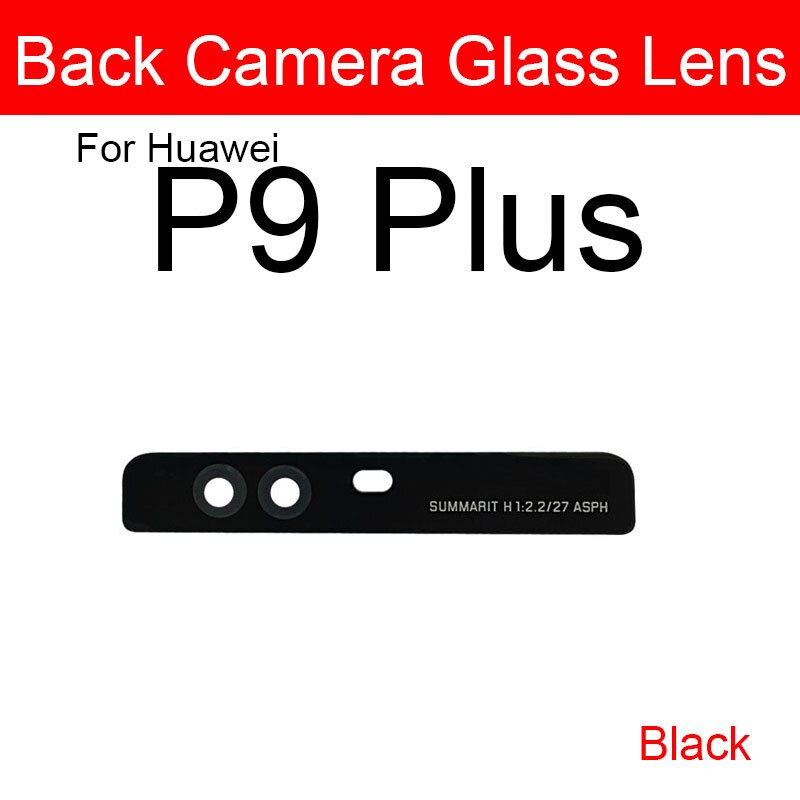 Bagside kamera linse & flash cover til huawei  p8 p9 p10 lite plus bag ydre kamera glas linse + selvklæbende mærkat udskiftning reparation: P9 plus sort 