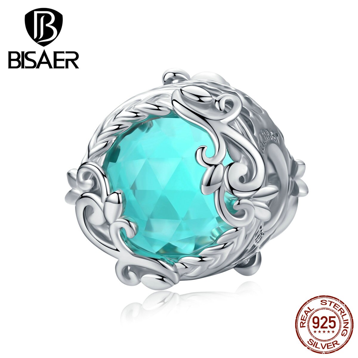 Kristall Perlen BISAER 100% 925 Sterling Silber Grün Zirkon Perlen Charms fit Charms Armbänder Silber 925 Original Schmuck EFC105