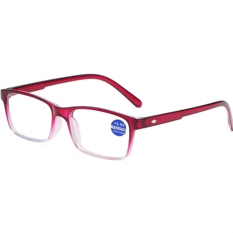 XeroX Anti-blau licht Lesebrille Frauen Männer Rechteck Brillen Anti-müdigkeit rezept Hyperopie Brille + 1,5: +200 / Purpurrot