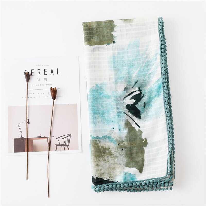 Sparsil-foulard en coton et lin femme | Longue écharpe, imprimé floral, court gland doux, enveloppes d'été, Protection solaire, échalotes de plage: 8Bule Render