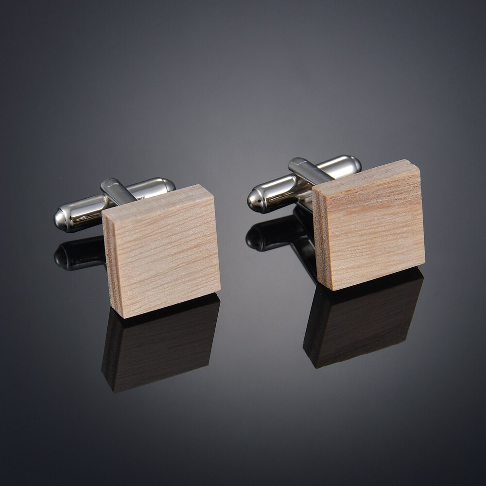 Square wooden Cufflinks for high-end men's French business cuffs, solid wood pattern, French sleeve nails customization: Light Yellow Gold Color