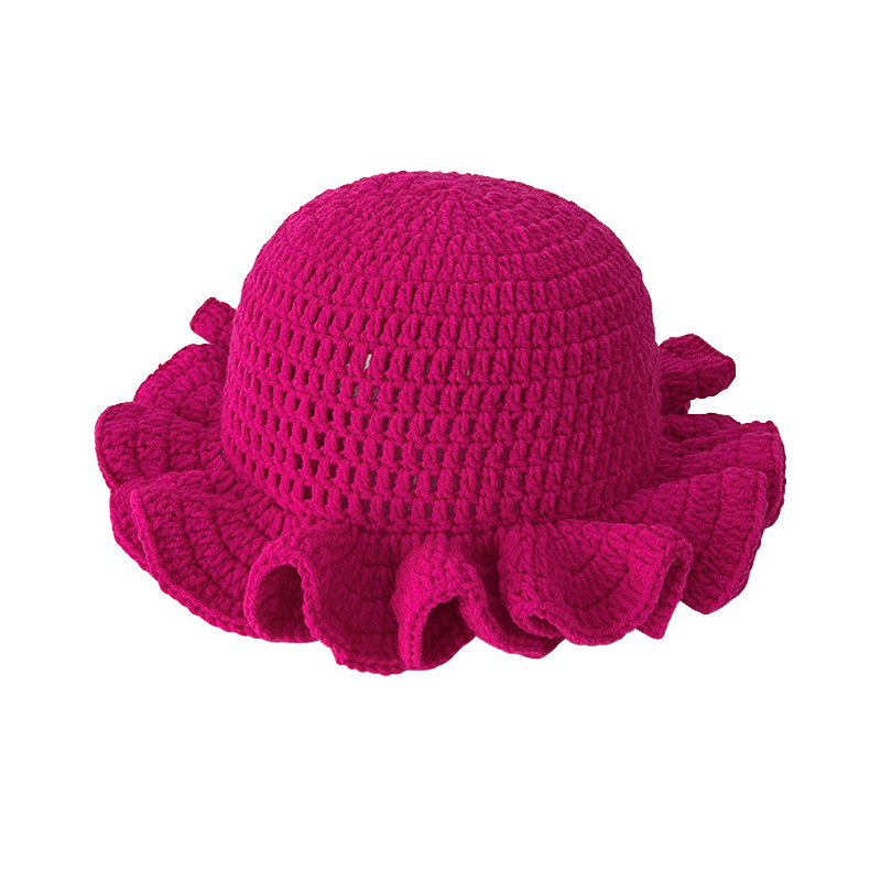 Colorful Crochet Ruffle Brim Knit Bucket Hats Winter Woman Handmade Stretch Fisherman Cap Outdoor Warm Windproof Beanie Hat