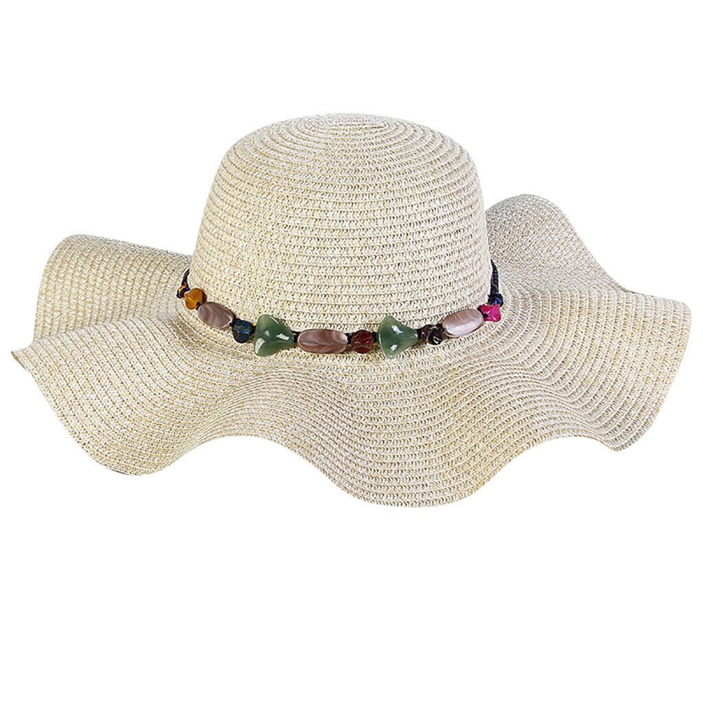 Mode Zomer Cap Voor Vrouwen Grote Brede Rand Strooien Hoed Parel Decoratie Strand Zon Opvouwbare Cap: BG1