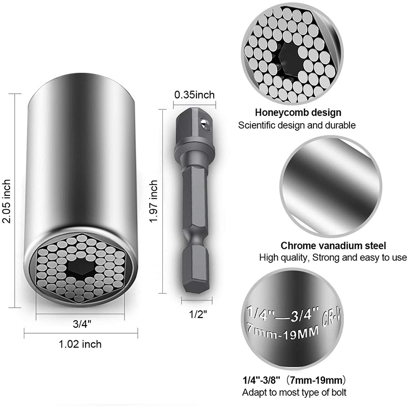 Universal Socket Wrench Sets 7-19mm 3/8 Power Drill Adapter Ratchet Wrench Household Socket Power Hand Tool Multi