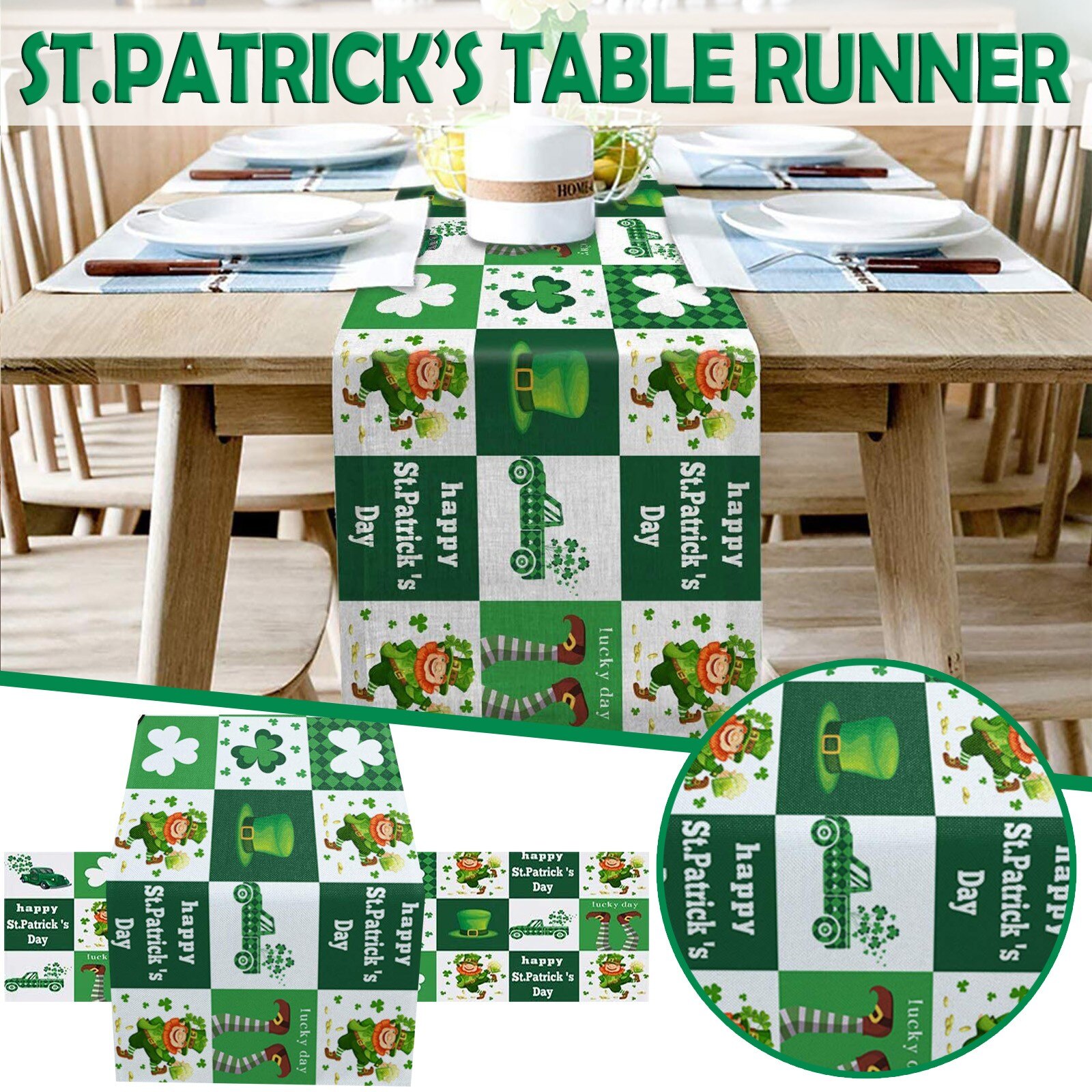 St. Patrick Dag Gedrukt Eettafel Runner Voor Familie Partijen Decor Decor Voor Familie Partijen Decor Doek: A