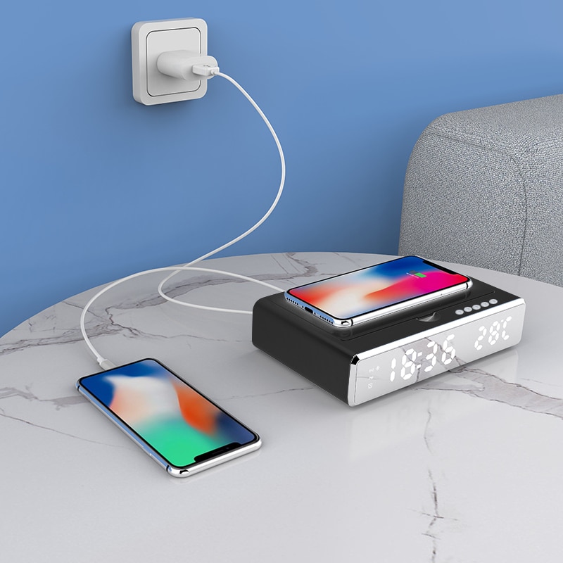 Multifunction LED Digital Thermometer Alarm Clock HD Mirror Clock for Mobile Phone Wireless Charger UV Disinfection