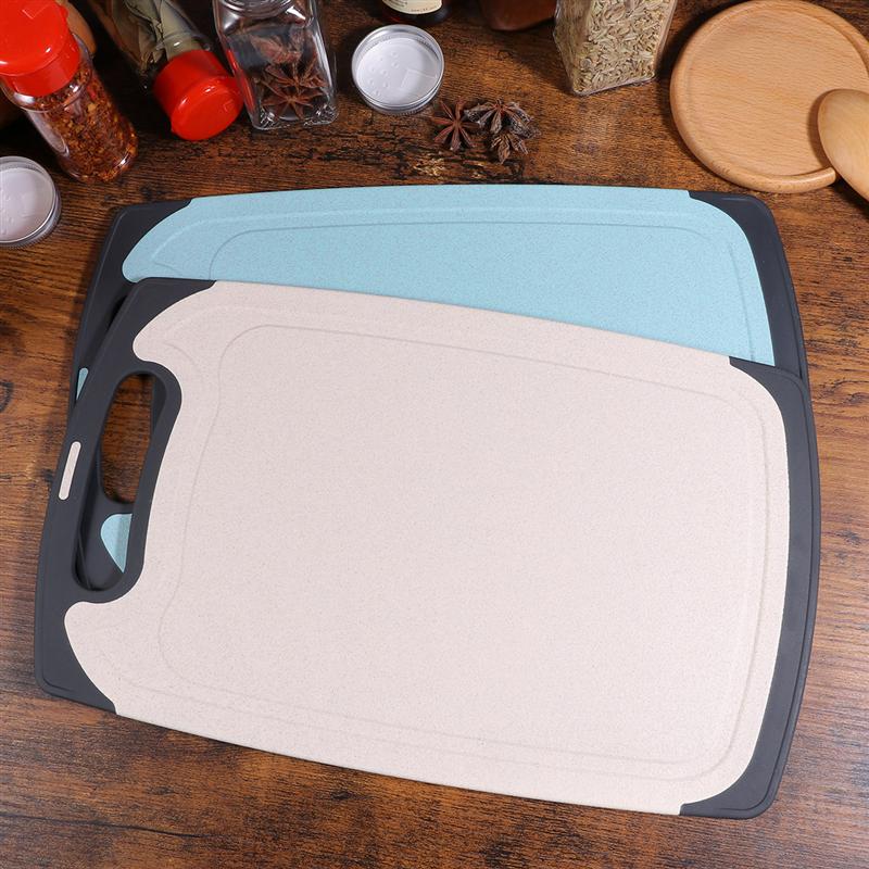 Lot de 2 planches à découper carrées en paille de blé, antibactériennes et anti-moisissure pour la cuisine (bleu + beige)