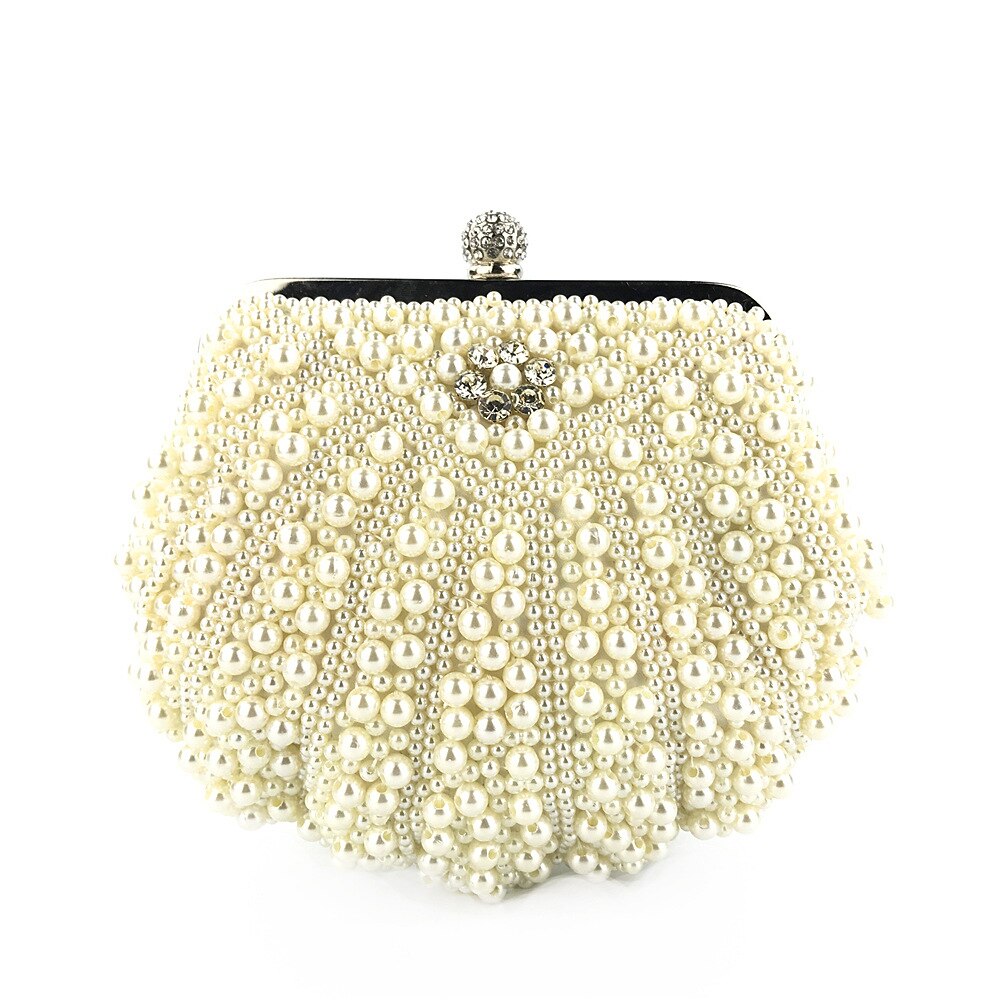 Femmes messager perlé femmes vintage sacs de soirée imitation perle coquille femmes sac sacs à bandoulière diamants pochette pour mariage: Abricot