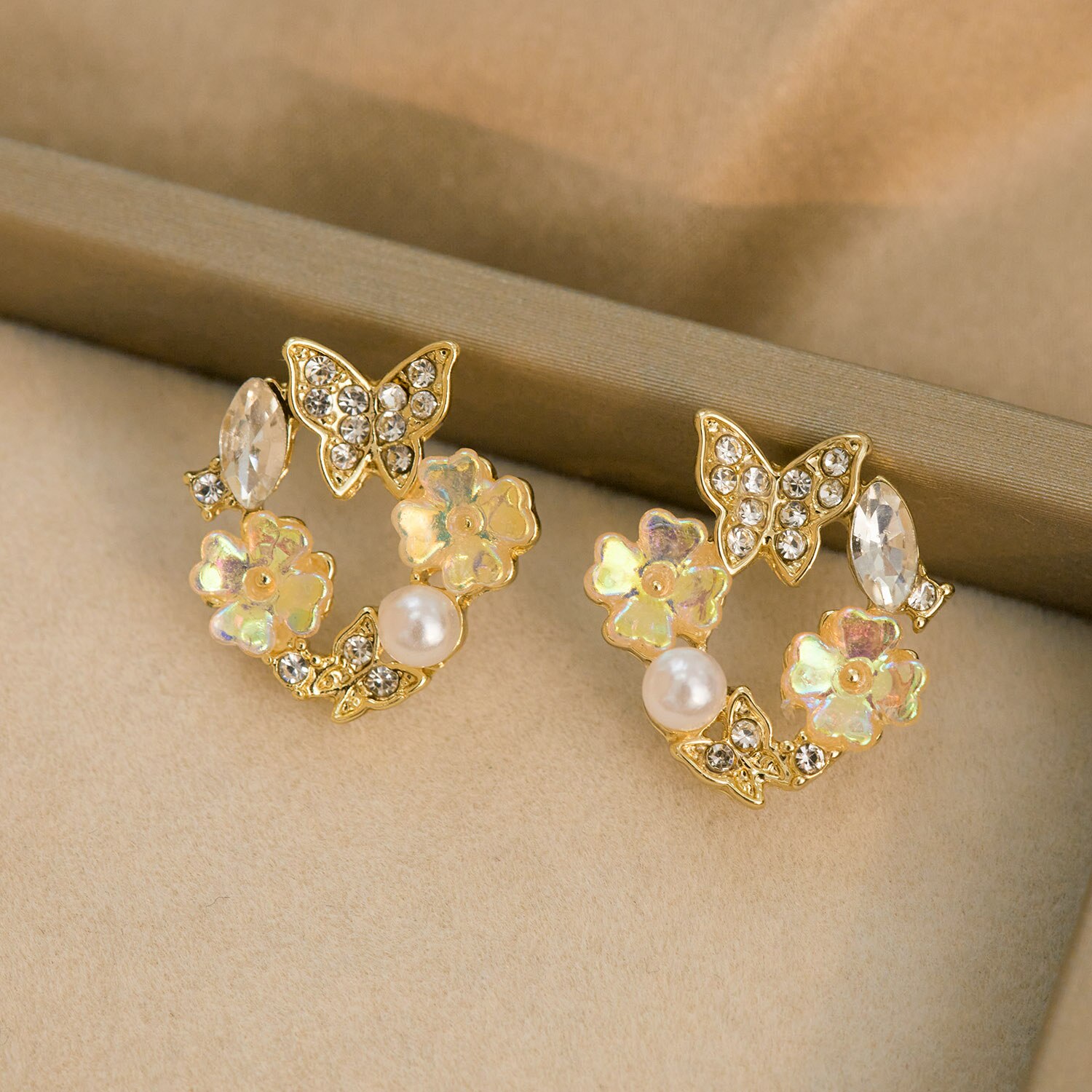 Boucles d'oreilles papillon en Zircon doré pour femmes, bijoux élégants, à la , de fête de mariage: style12
