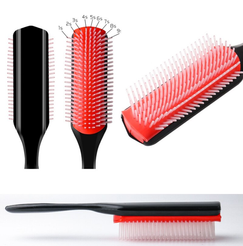 9-Rows Detangling Hair Denman Brush Cushion Nylon Bristle Hairdressing Scalp Massager Straight Curly Hair Comb Hairbrush