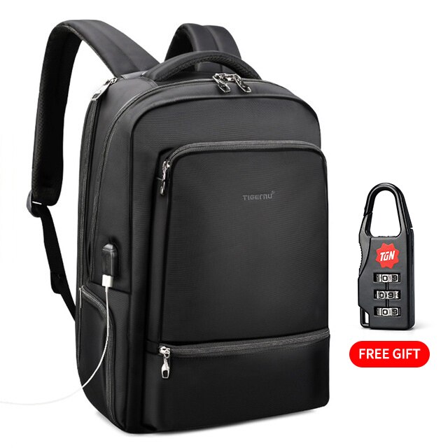 Tigernu Anti theft 15.6&quot;Laptop USB Charging Women Backpack Waterproof Travel Solid Mochila Women Large Capacity Schoolbag Female: Black