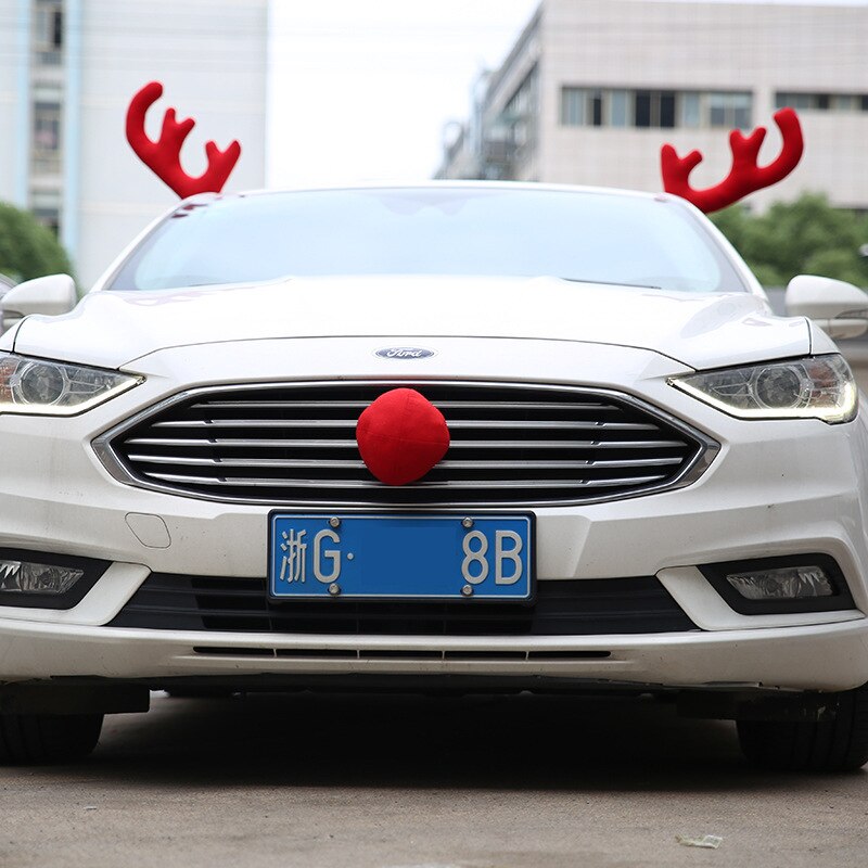 FAST SHIP! Reindeer Christmas Decor Car Vehicle Nose Horn Costume Set Rudolf Reindeer Antlers Red Nose Ornaments Elk Antler