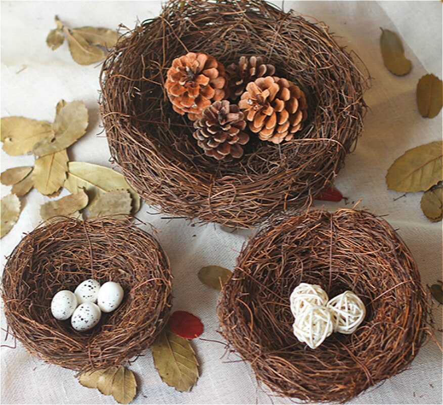SUEF Handmade Vine Brown Bird Nest Easter simulation bird eggs House Home Nature Craft Decoration @4