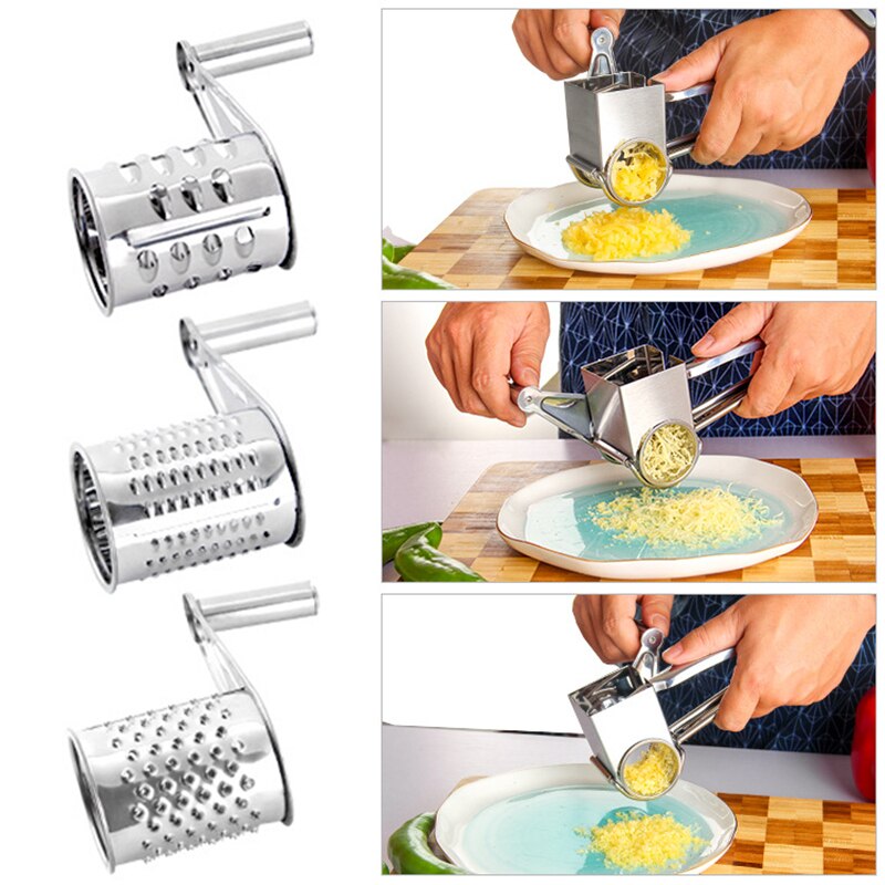 Rallador de queso de acero inoxidable, manivela manual, cuchillas rotativas, triturador de verduras, cocina JA55
