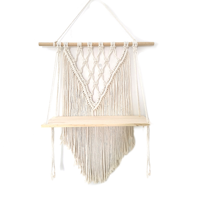Macramé pared colgante estante estilo bohemio hecho a mano casa niños habitación decoración pared estante borla tapiz-ABUX