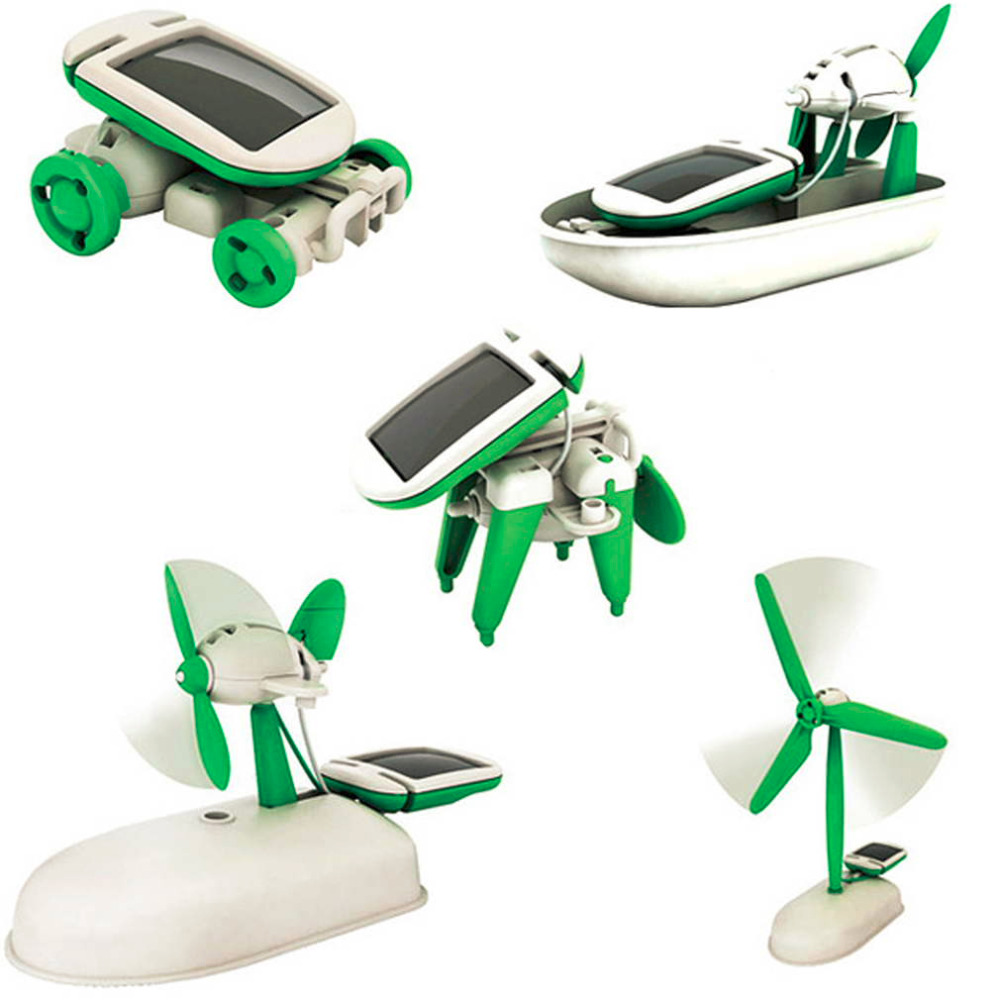 Newest Solar Power 6 In 1 Toy DIY Educational Teaching Robot Car Boat Dog Fan Plane Puppy Birthday Novelty Gag Toys