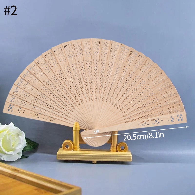 Abanico plegable de madera, decoración de mano, abanico de bambú antiguo para danza femenina, abanicos plegables, abanico de madera tallado hueco, artesanías: Amarillo claro